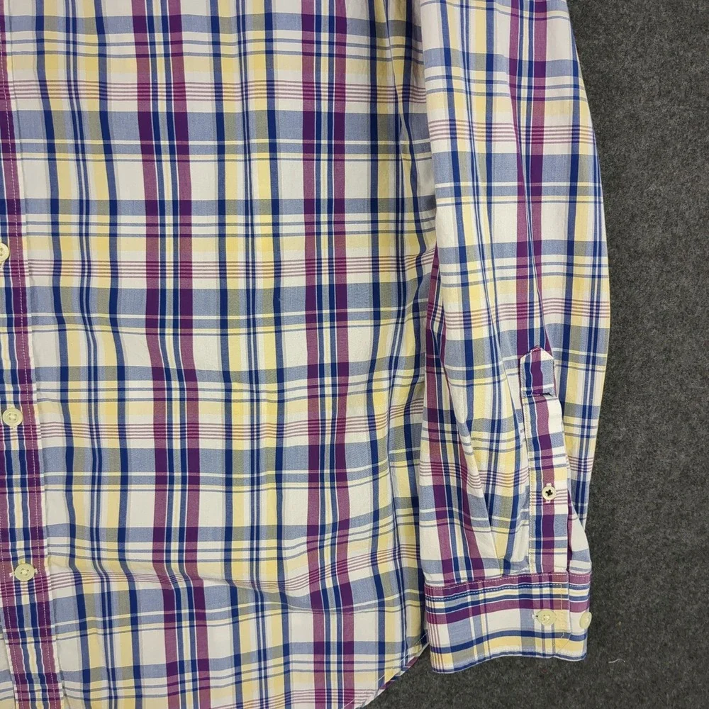 Banana Republic Soft Wash Mens‎ XL Plaid Button Down Shirt Blue Purple Yellow